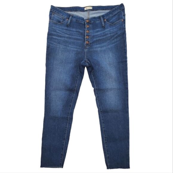 Madewell Mid-rise Skinny Jeans Women's Size 36 Blue Exposed Button Fly Raw Hem - Picture 1 of 17